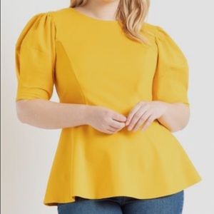 ELOQUII Yellow Puff Sleeve Peplum Top Size 20